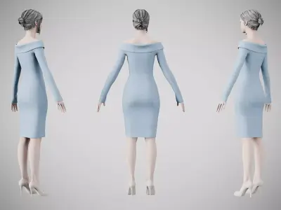Dress 11 Light Blue Low-poly 3D model
