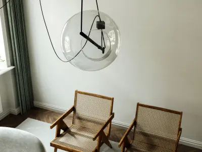 livingroom-Scandinavian-style round marble table with plant 3D model