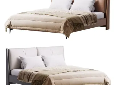 Modern Light Wood Pine Upholstered Headboard Bed 3D model