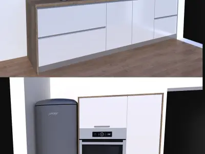 kitchen with cabinets and wooden floors Low-poly 3D model