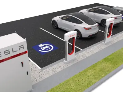 Tesla Supercharger Station with Y 2023 3D model