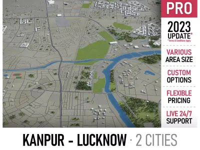 Kanpur - Lucknow - 2 cities Low-poly 3D model