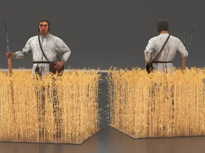  Medieval Farmer in Field 