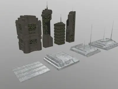 Sci Fi City Pack 8 Kit  Low-poly 3D model