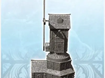 Medieval mill with quadruple blades and base annex 12 - Medieval 3D print model