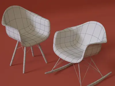 White and Yellow Chairs Low-poly 3D model