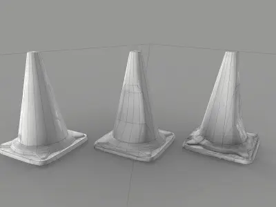 Damaged Traffic Road Cone - 3D VR  AR  game ready  Low-poly 3D model