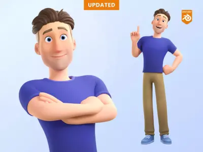 Man Cartoon Character Rigged in Blender Low-poly 3D model