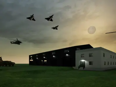 Military Base  Vehicle Hangar Building Modular  GameReady Low-poly 3D model