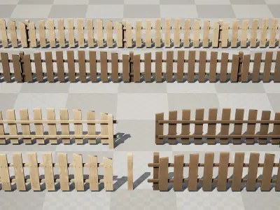 Wooden Low Fence 2 texture garden palisade Low-poly 3D model