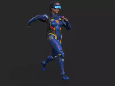 Cybernetic Girl Animated Low-poly 3D model