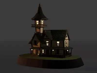 Abandoned Witch Tower  Cozy Spooky Low Poly Diorama 3D model