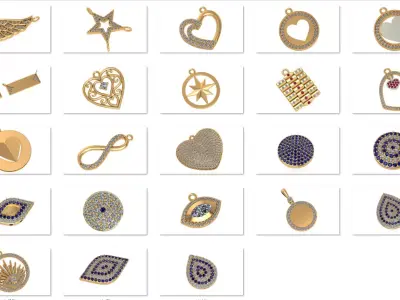 23 Light Weight Pendant Necklace 3dm models pack 3D print model