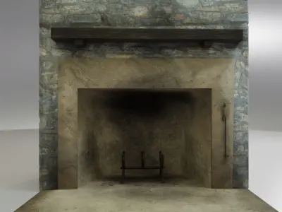 Rustic Stone Fireplace with Chimney Low-poly 3D model