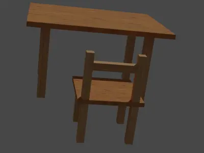 Wood table and chair Low-poly 3D model
