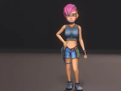 Gaming Girl Low-poly 3D model