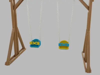 Wooden Playground Swing For Kid and Games model Low-poly 3D model