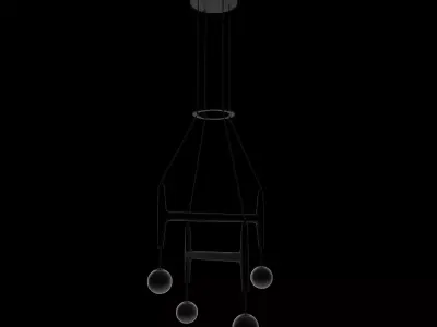 Wooden H Structure 4 Globe Pendant Light Model 3D model