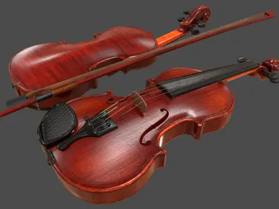 Violin and Bow - Low Poly