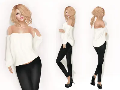 Off Shoulder Blouse Low-poly 3D model