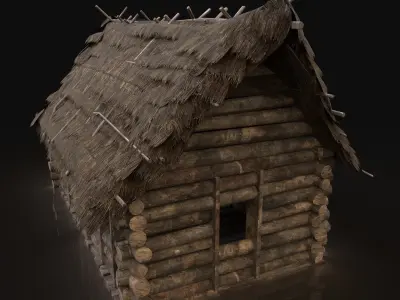 AAA Next Gen Generic Thatched Log House Cottage Hut Low-poly 3D model