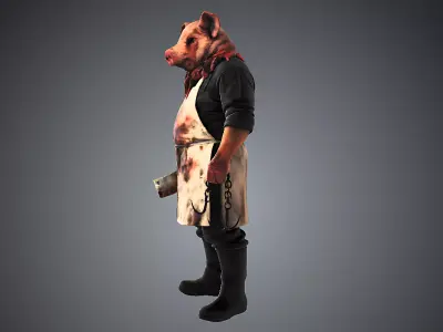 Horror Pig Butcher Character  Dark Concept Art  Game Character  3D model