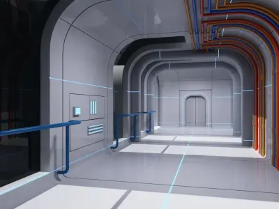 Futuristic Space Ship Interior Corridor 3D model