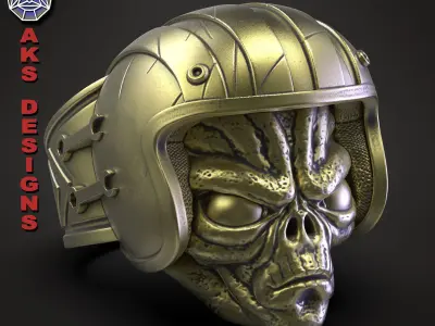  skull Ring jewelry Biker alien v1 3D print model