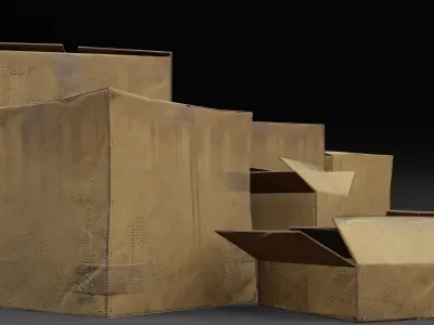 Cardboard Box Set - Game Ready  Urban Street Style Low-poly 3D model