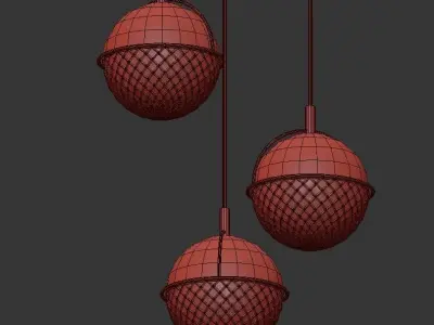 Bongo three gold and glass ball pendant lights 3D model