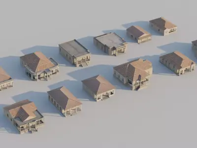 South American Spanish Style Houses Pack Colonial Style Low-poly 3D model