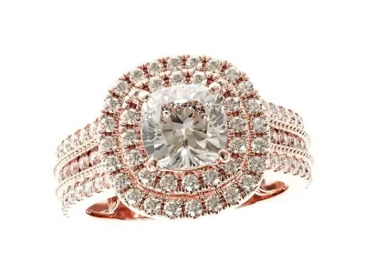 Double halo cushion cut mens ring 3D print model
