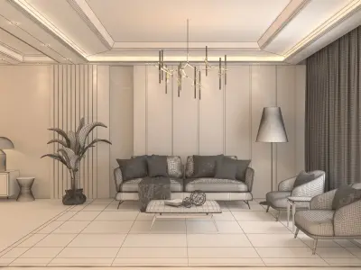 Modern Salon and Dining Room 3D model