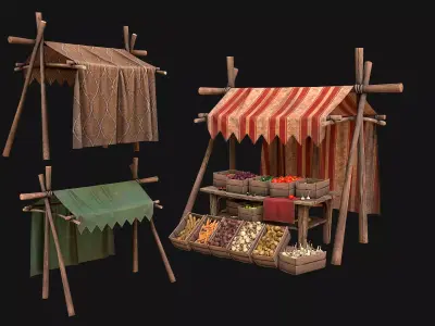 Medieval Market Stalls Tent Pack Fruit and Vegetable  Low-poly 3D model