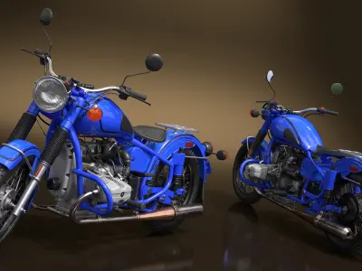  Retro Classic Blue Motorcycle Rigged 