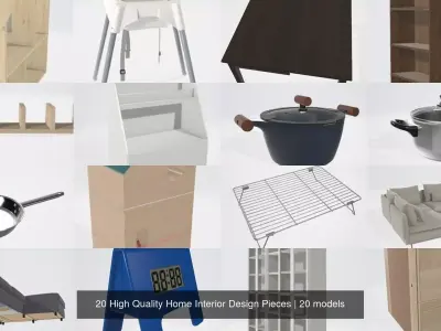 20 High Quality Home Interior Design Pieces 3D Model Pack