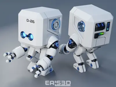 Cute Space Robot Rigged G-26 White 3D model