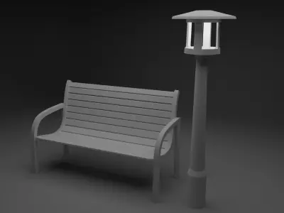 Park bench with lantern Low-poly 3D model