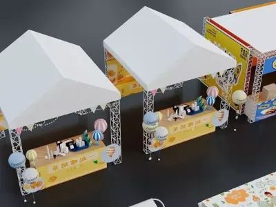 Colorful Street Food Market Stalls Pack 3D model