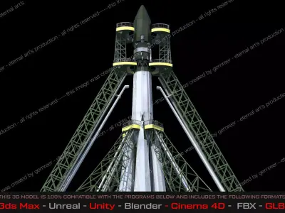 Vostok Launch Complex and R7 Rocket - Russia 3D model