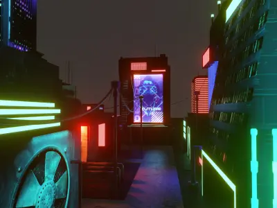 Small Cyberpunk City with 17 buildings Low-poly 3D model