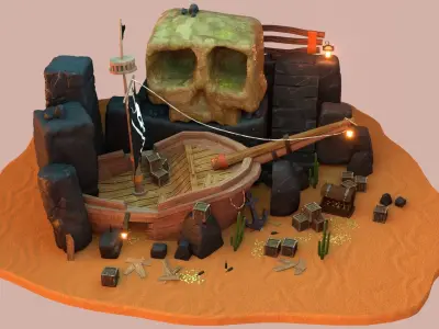 Lost pirate treasure diorama blender render  3D model
