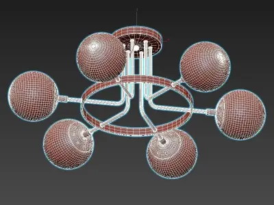 intenso six light chrome ceiling light with glass globes 3D model