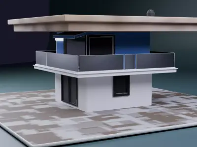 Modern Minimalist Two-Storey House  Low Poly 3D Model Low-poly 3D model