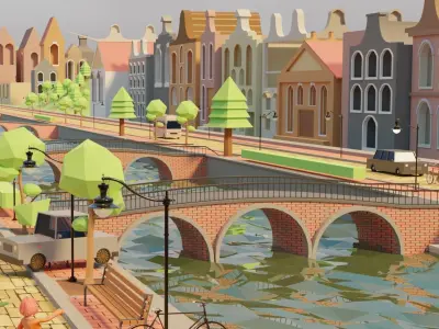 Lowpoly buildings asset pack Free low-poly 3D model