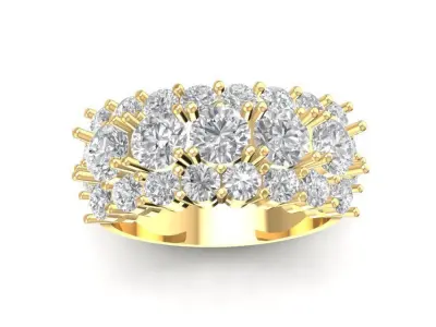Elegant Baguette and Round Diamond Cluster Ring for Women  1974 3D print model