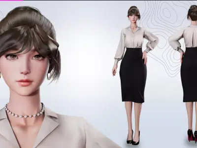 Business Lady Office Girls - Game Ready Low-poly 3D model