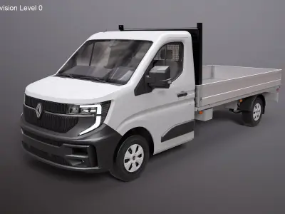  Renault Master Tipper Flatbed Truck PBR Textured 3D Model 