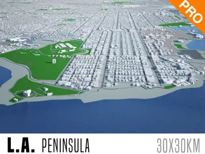Los Angeles City Peninsula Long Beach Terminal Island Harbor Low-poly 3D model