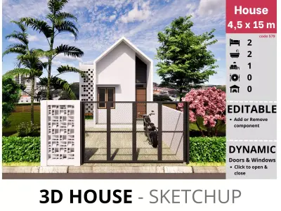 House 4x15m code 579 - Sketchup 3D model 3D model 3D model
